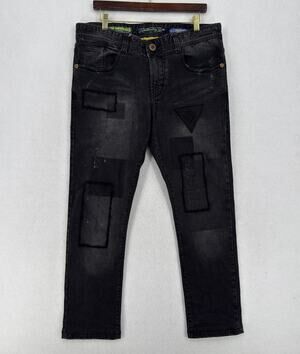 Tough Jeansmith Vintage Originals Mens Faded Black Patchwork Denim Jeans